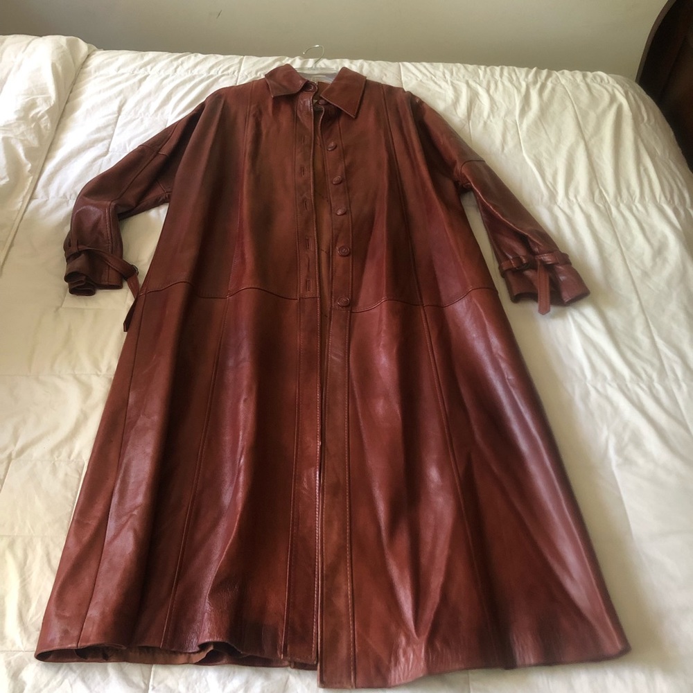 Oscar de la Renta below knee leather trench coat